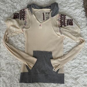 Vintage Free People Waffle Knit Embroidered Hoodie Size XS